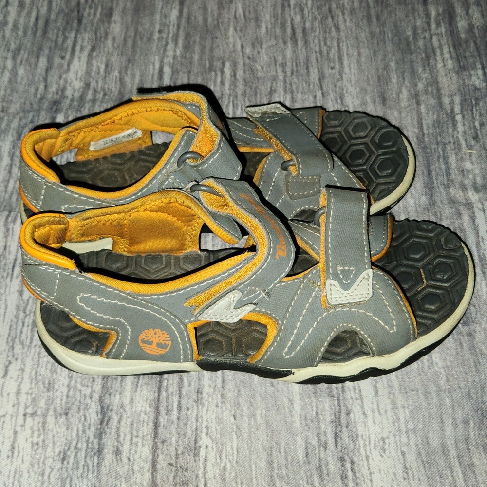 Timberland Adventure Seeker Boys Gray Orange Hook & Loop Sport Sandals - Size 13